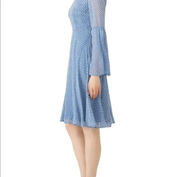 L.K. Bennett 100% Silk Abbie Elegant Blue Polka Dot Patterned Dress - Picture 3 of 8